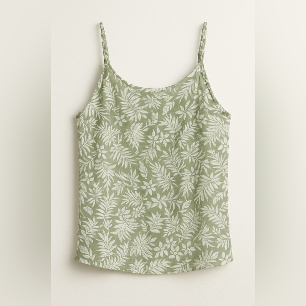 Mine Gray White Floral Adjustable Strap Tank Top NWT S L #1970